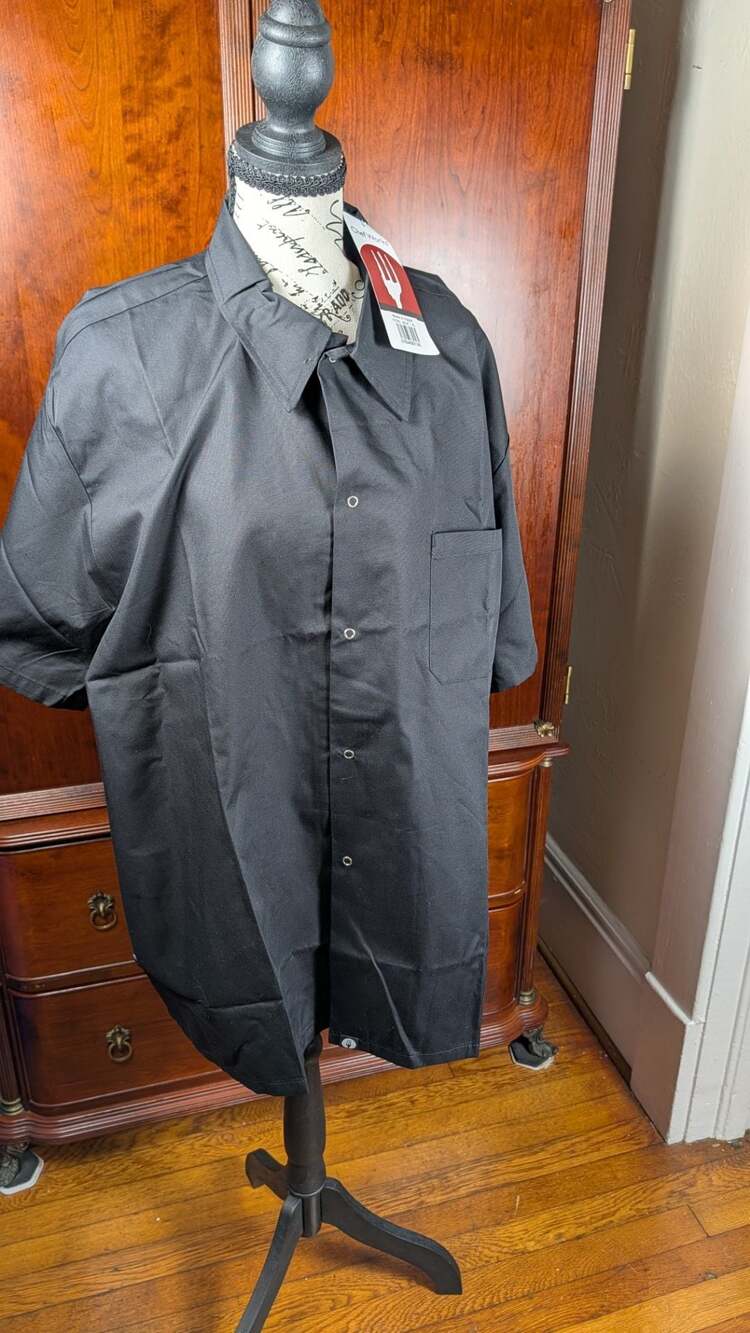 Chef Works Black Short Sleeve Button-Up Work Shirt XL NWT